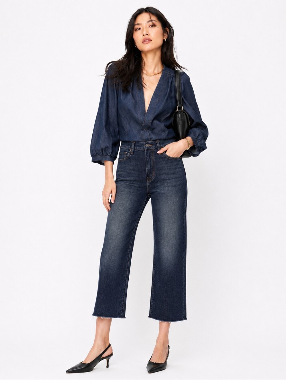 Raw Hem High Rise Cropped Jeans Comfy Dark Wash Straight Leg Denim Size: 28